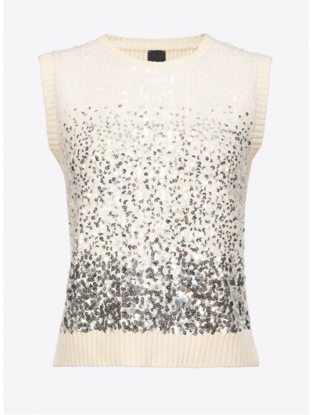 PINKO Paterna Sequin Cashmere Cotton Knit Sleeveless Top Cream S